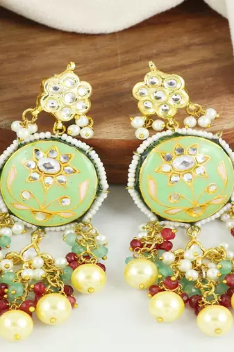 Meena pearl ruby green quartz earrings