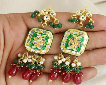 Meena pearl ruby green onyx earrings 1