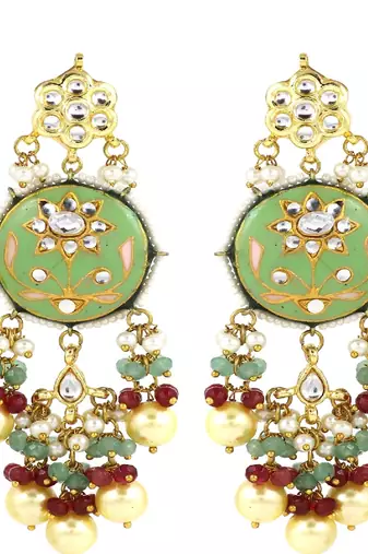 Meena pearl ruby green quartz earrings