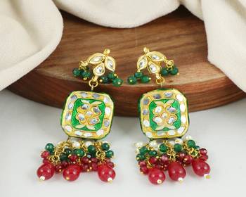 Meena pearl ruby green onyx earrings 2