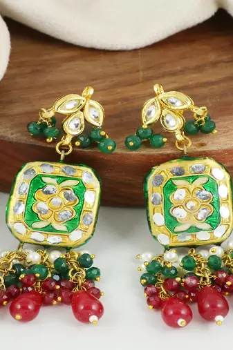Meena pearl ruby green onyx earrings