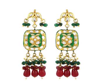 Meena pearl ruby green onyx earrings 3
