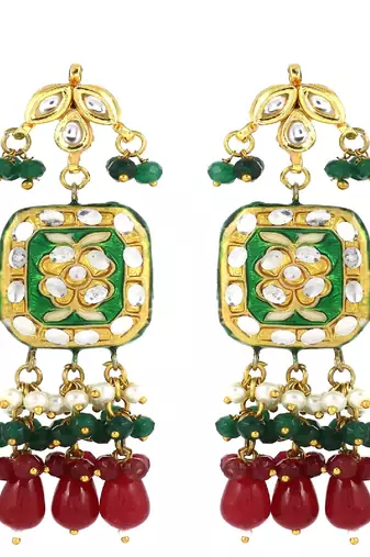 Meena pearl ruby green onyx earrings