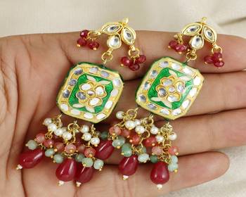 Pearl rose-green quartz ruby earrings 2
