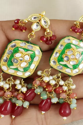 Pearl rose-green quartz ruby earrings