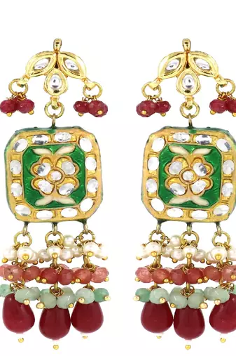 Pearl rose-green quartz ruby earrings