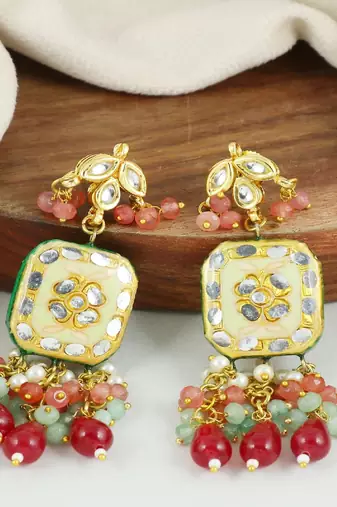 Meena pearl green quartz ruby earrings