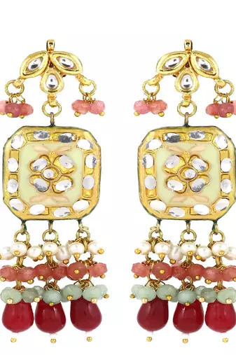 Meena pearl green quartz ruby earrings