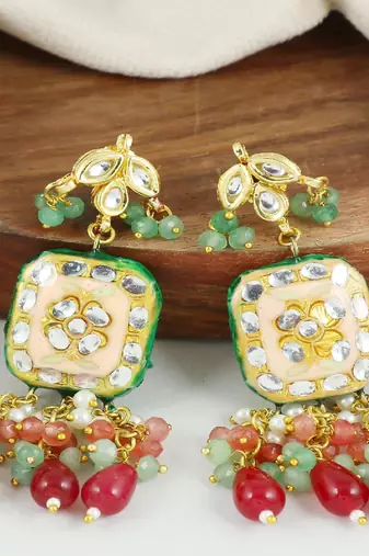 Meena pearl rose-green quartz earrings