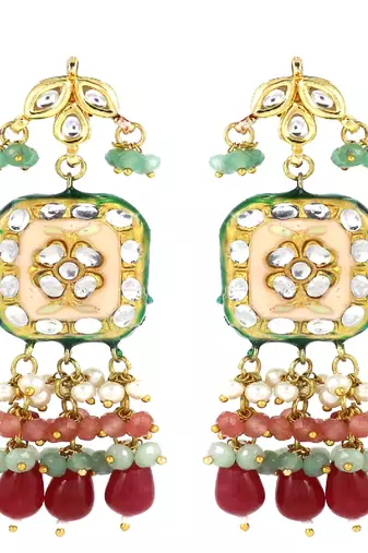 Meena pearl rose-green quartz earrings