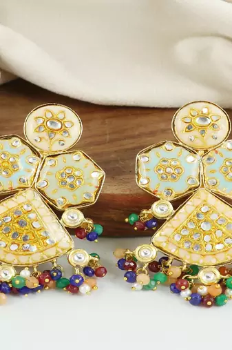 Meena multi sapphire pearl earrings