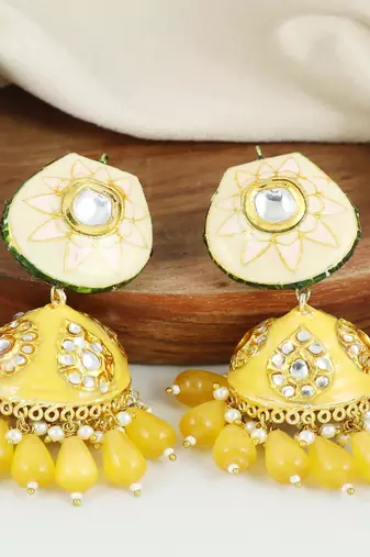 Kundan meena pearl earrings