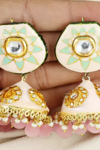 Kundan meena pearl earrings