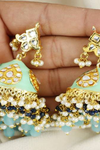 Meena blue sapphire pearl earrings
