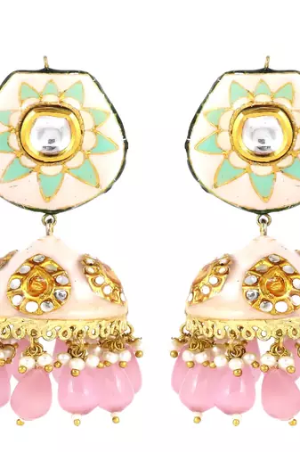 Kundan meena pearl earrings