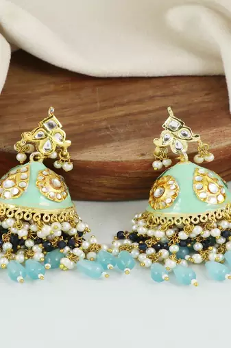 Meena blue sapphire pearl earrings