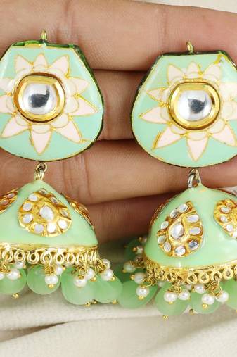 Meena pearl jhumka earrings