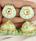 Meena pearl jhumka earrings