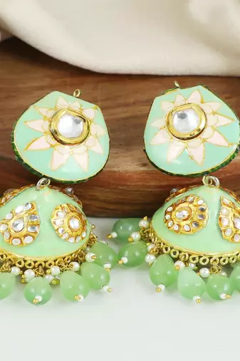 Meena pearl jhumka earrings