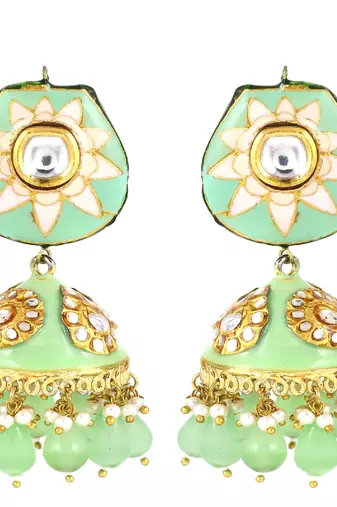 Meena pearl jhumka earrings