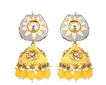 Meena yellow gemstone pearl earrings 3