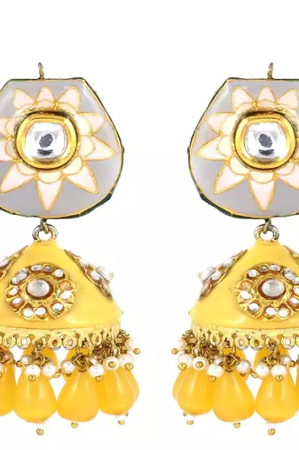 Meena yellow gemstone pearl earrings