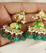 Meena pink sapphire pearl green onyx earrings