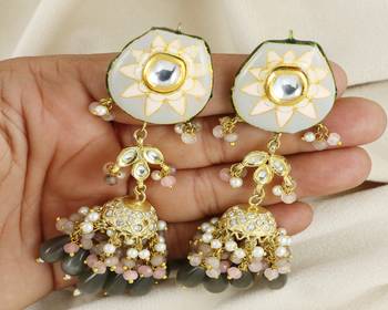 Meena rose quartz pearl gray onyx earrings 1