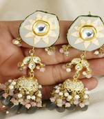 Meena rose quartz pearl gray onyx earrings