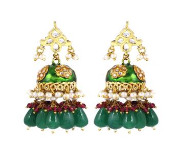 Meena pink sapphire pearl green onyx earrings 3