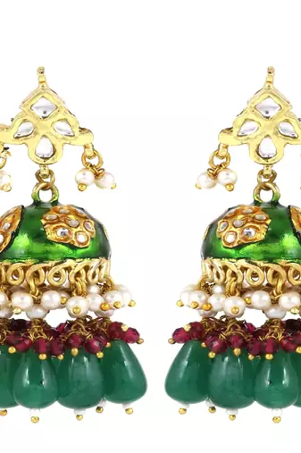 Meena pink sapphire pearl green onyx earrings