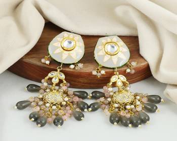 Meena rose quartz pearl gray onyx earrings 2