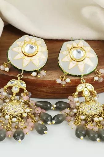 Meena rose quartz pearl gray onyx earrings