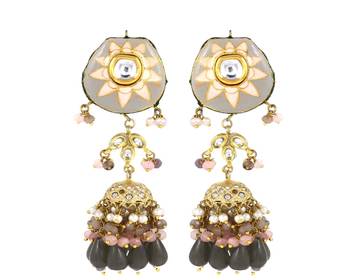Meena rose quartz pearl gray onyx earrings 3