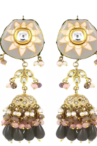 Meena rose quartz pearl gray onyx earrings