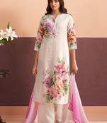 rosy off white printed blended kurta sets