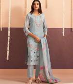 softblue blue embroidered blended kurta sets