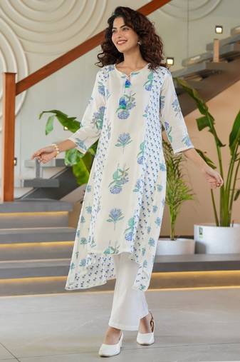 angel dark white printed cotton kurta sets