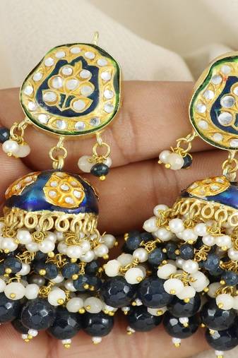 Meena moonstone blue sapphire earrings