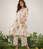 pearl cream printed cotton kurta sets
