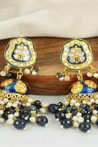Meena moonstone blue sapphire earrings