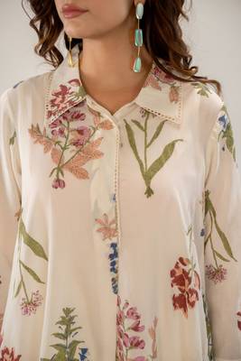 pearl cream printed cotton kurta sets 4