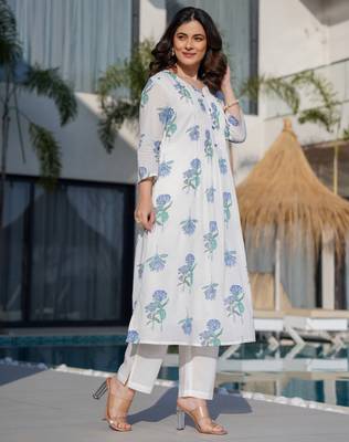 saint dark white printed cotton kurta sets 1