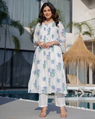 saint dark white printed cotton kurta sets 2
