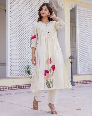 walnut off white printed cotton kurta sets 1