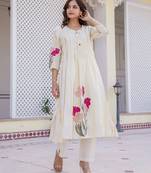 walnut off white printed cotton kurta sets