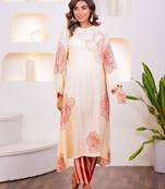 bisque cream printed blended kurta sets