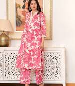 punch pink printed cotton kurta sets