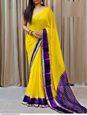 Yellow Zari Weaving Georgette Viscose Saree 1