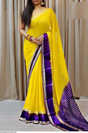 Yellow Zari Weaving Georgette Viscose Saree